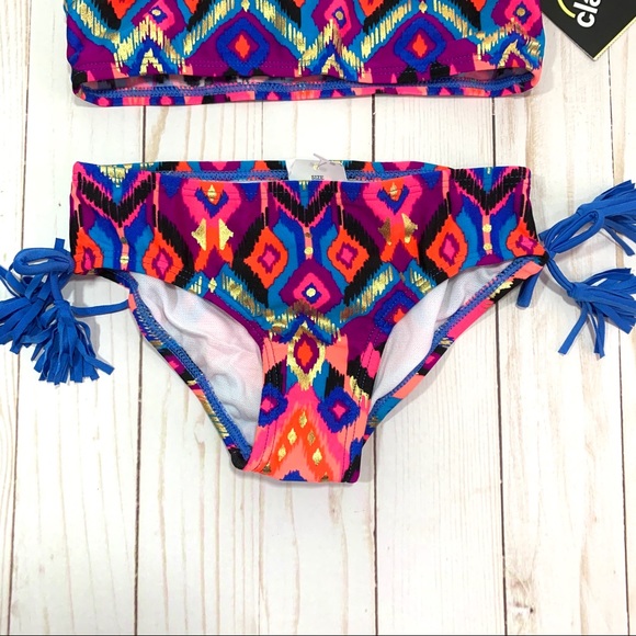 Art Class Girls Blue Pink Multi Gilded Tigerlily 2Pc Bikini Swim Set - NWT - Picture 5 of 9